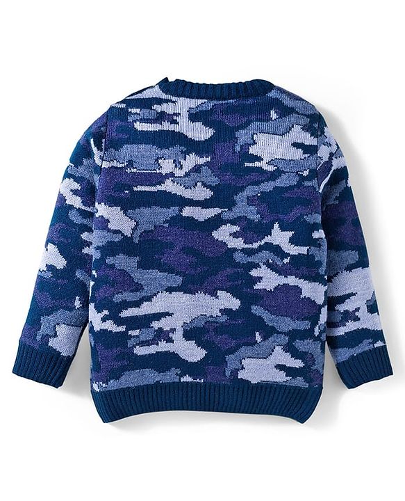 Babyhug Knit Full Sleeves Pullover Sweater Set with Camouflage Design - Navy Blue