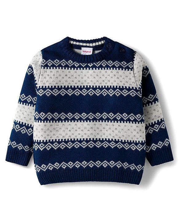 Babyhug Knitted Full Sleeves Striped Sweater Set - Navy Blue