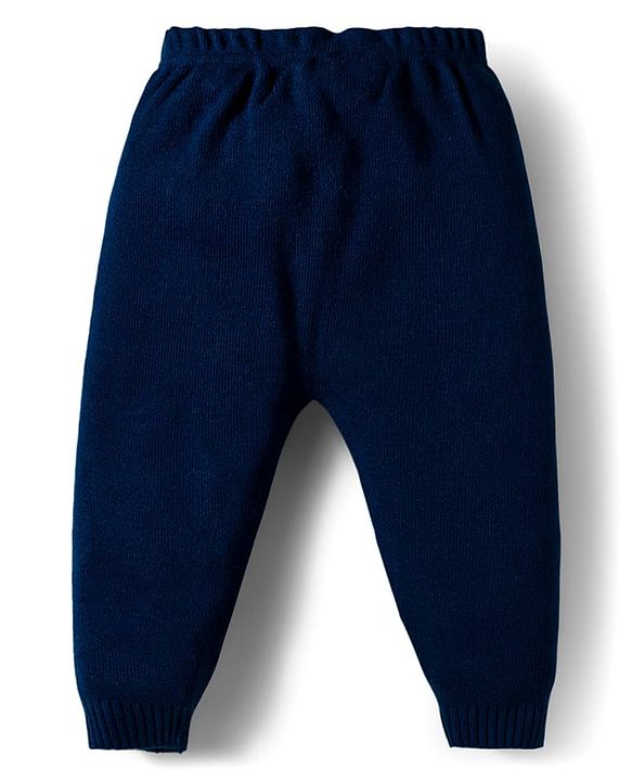 Babyhug Knitted Full Sleeves Striped Sweater Set - Navy Blue
