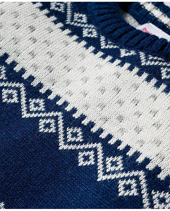 Babyhug Knitted Full Sleeves Striped Sweater Set - Navy Blue