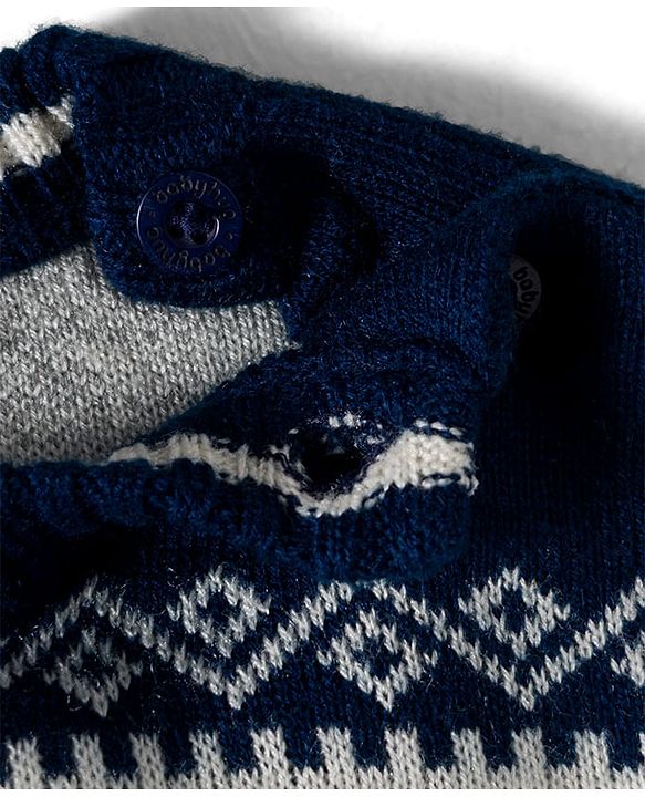 Babyhug Knitted Full Sleeves Striped Sweater Set - Navy Blue