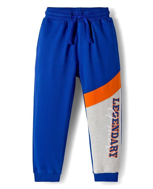Pine Kids Knit Full Length Text Printed Lounge Pant With Cut & Sew Design - Navy Blue