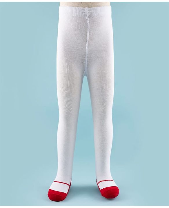 Cute Walk by Babyhug Knit Footed Solid Color Antibacterial Tights - White