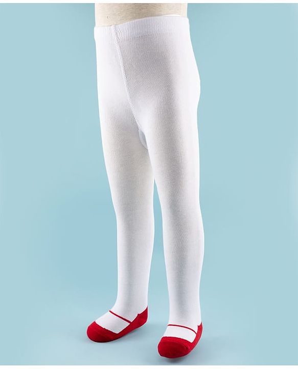 Cute Walk by Babyhug Knit Footed Solid Color Antibacterial Tights - White