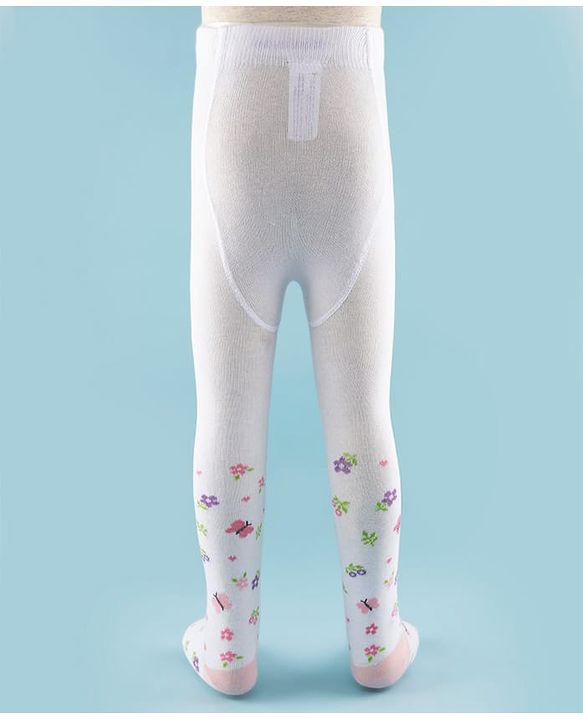 Cute Walk by Babyhug Knit Antibacterial Footed Tights with Butterfly Design - White