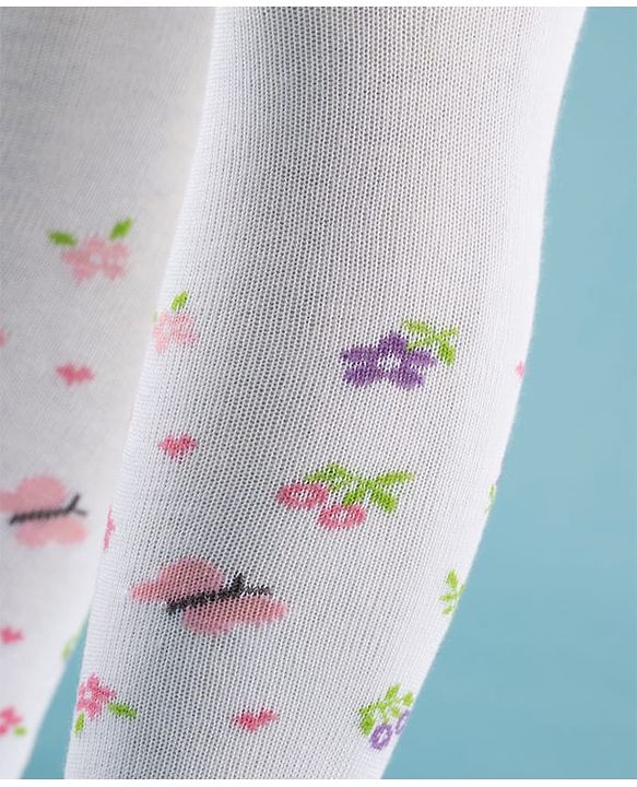 Cute Walk by Babyhug Knit Antibacterial Footed Tights with Butterfly Design - White