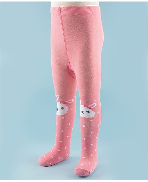 Cute Walk by Babyhug Knit Antibacterial Footed Tights with Bunny Design - Pink