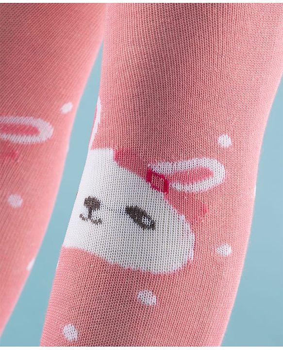 Cute Walk by Babyhug Knit Antibacterial Footed Tights with Bunny Design - Pink