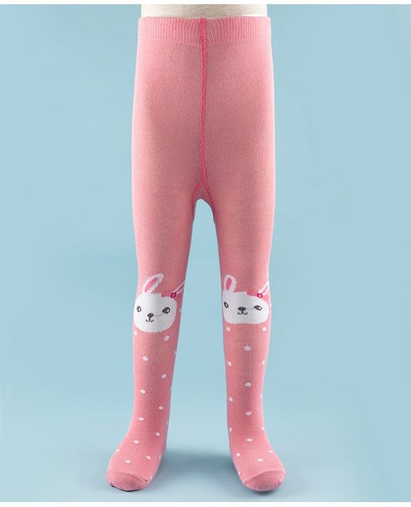 Cute Walk by Babyhug Knit Antibacterial Footed Tights with Bunny Design - Pink