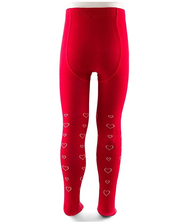 Cute Walk by Babyhug Anti-bacterial Tights with Heart Design - Red
