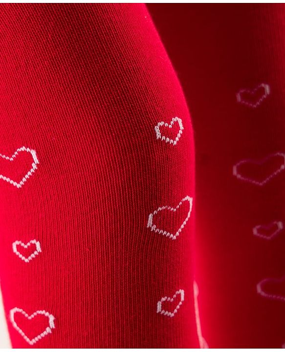 Cute Walk by Babyhug Anti-bacterial Tights with Heart Design - Red