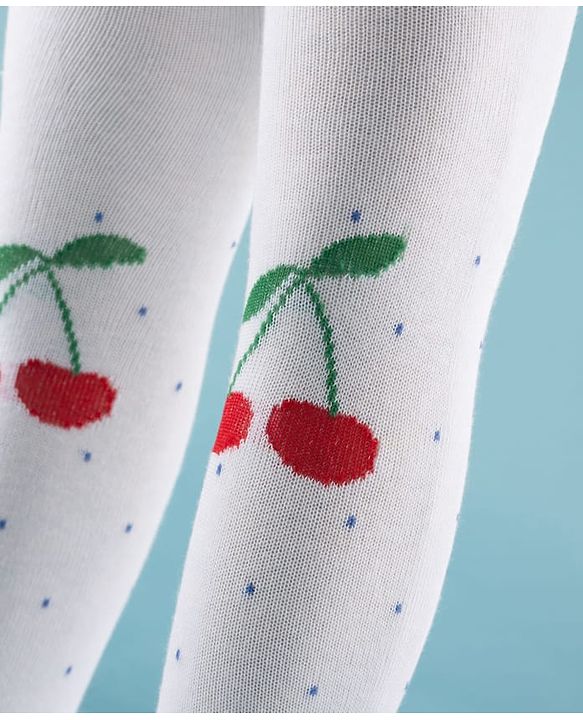 Cute Walk by Babyhug Knit Antibacterial Footed Tights with Cherry Design - White