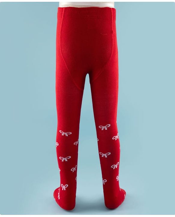 Cute Walk by Babyhug Knit Antibacterial Footed Tights with Bow Design - Red