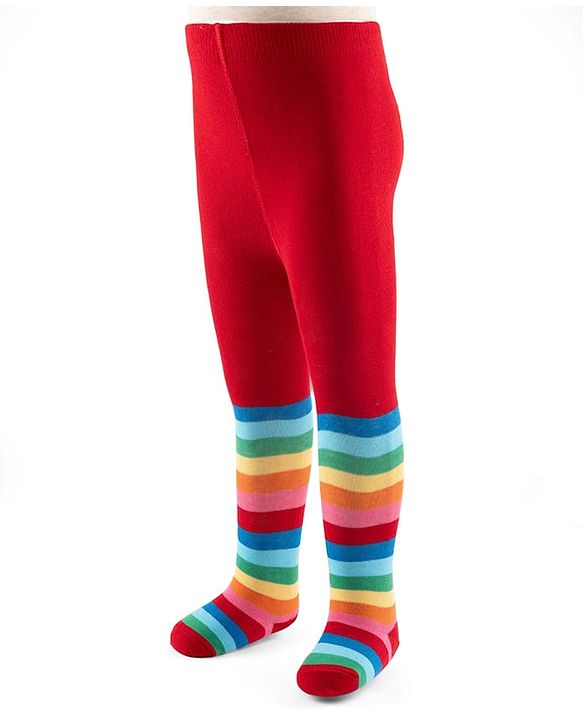 Cute Walk by Babyhug Knit Antibacterial Footed Tights with Color Block - Red