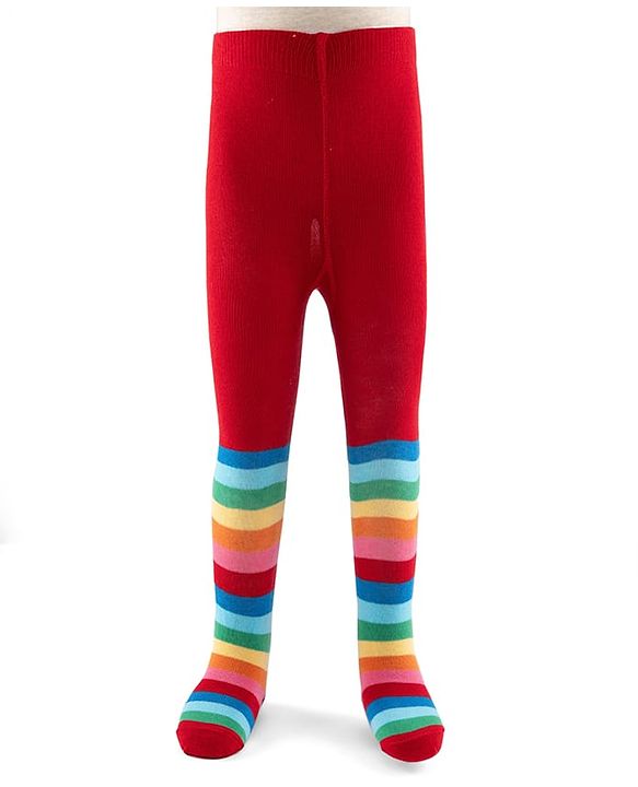 Cute Walk by Babyhug Knit Antibacterial Footed Tights with Color Block - Red
