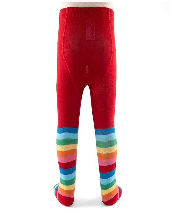 Cute Walk by Babyhug Knit Antibacterial Footed Tights with Color Block - Red