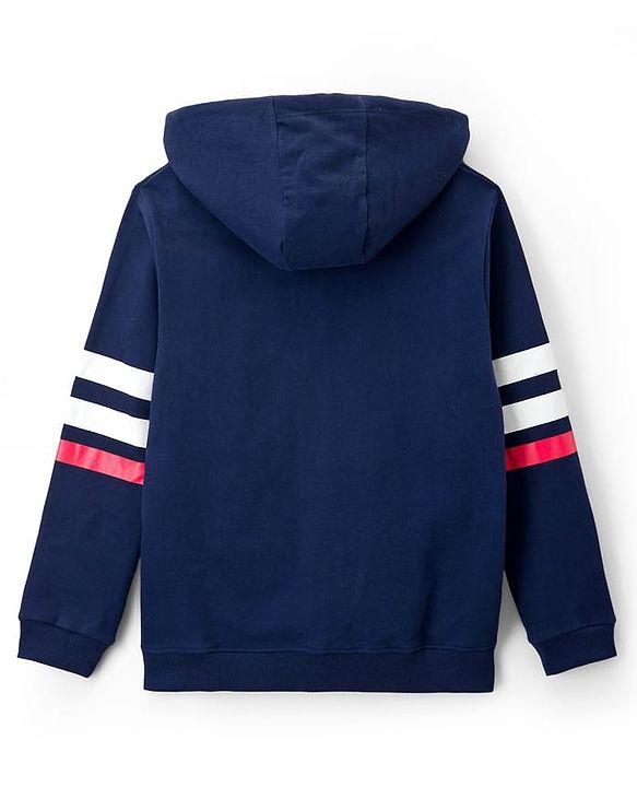 Pine Kids Cotton Knit Full Sleeves Hooded Sweatshirt with Text Patch Detailing - Navy Blue