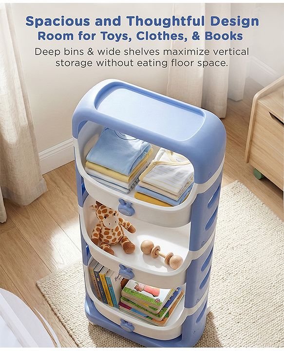 Babyhug 3 Layer Storage Organiser with Rabbit Face - Blue| Detachable Baskets| Wheels with Lock| Plug N Play Assembly| Stationery, Toys &  Clothes Storage| Rounded Edges