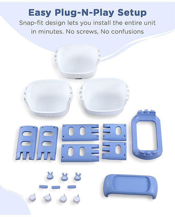 Babyhug 3 Layer Storage Organiser with Rabbit Face - Blue| Detachable Baskets| Wheels with Lock| Plug N Play Assembly| Stationery, Toys &  Clothes Storage| Rounded Edges