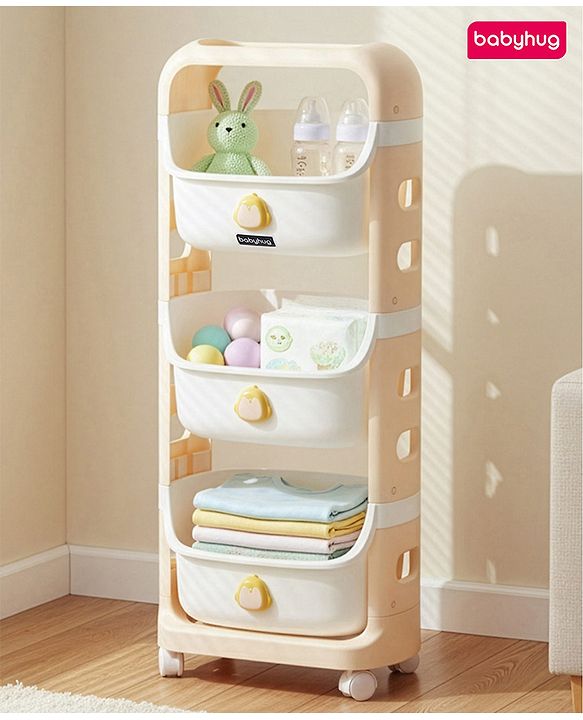 Babyhug 3 Layer Storage Organiser with Rabbit Face - Blue| Detachable Baskets| Wheels with Lock| Plug N Play Assembly| Stationery, Toys &  Clothes Storage| Rounded Edges