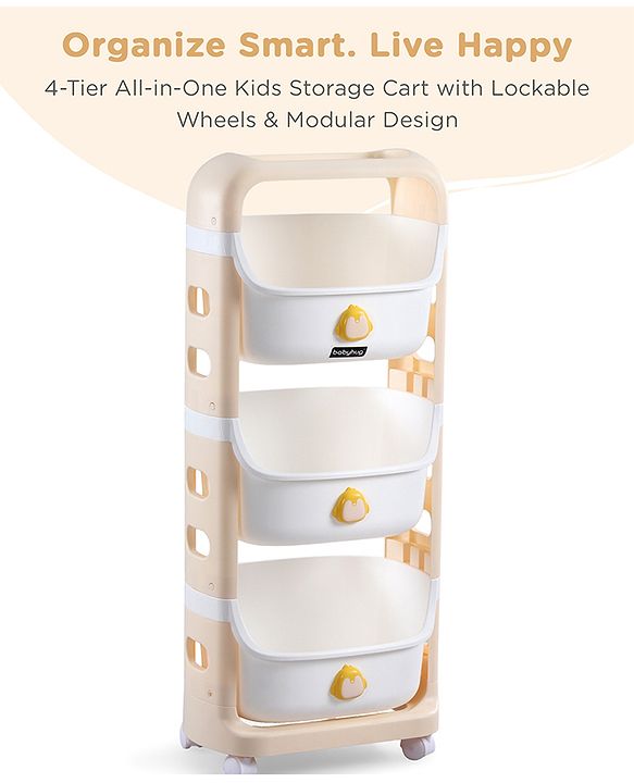 Babyhug 3 Layer Storage Organiser with Rabbit Face - Blue| Detachable Baskets| Wheels with Lock| Plug N Play Assembly| Stationery, Toys &  Clothes Storage| Rounded Edges