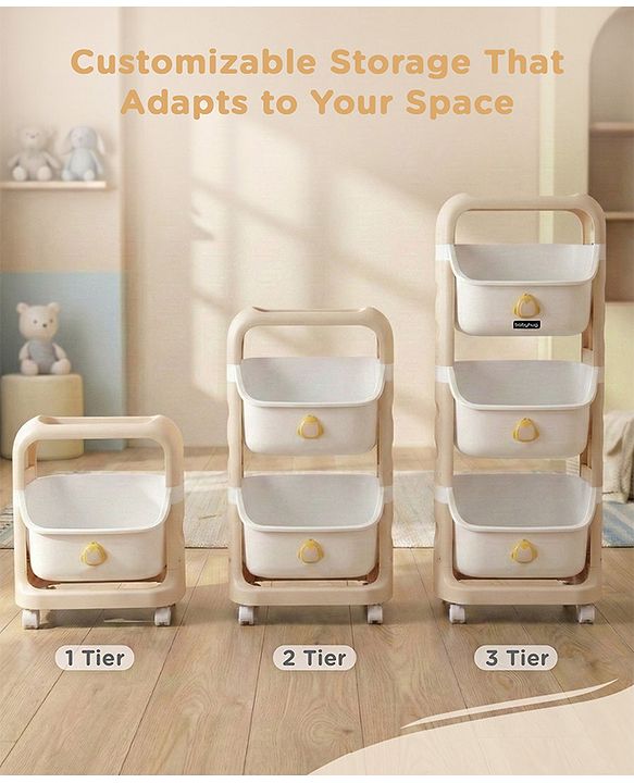 Babyhug 3 Layer Storage Organiser with Rabbit Face - Blue| Detachable Baskets| Wheels with Lock| Plug N Play Assembly| Stationery, Toys &  Clothes Storage| Rounded Edges