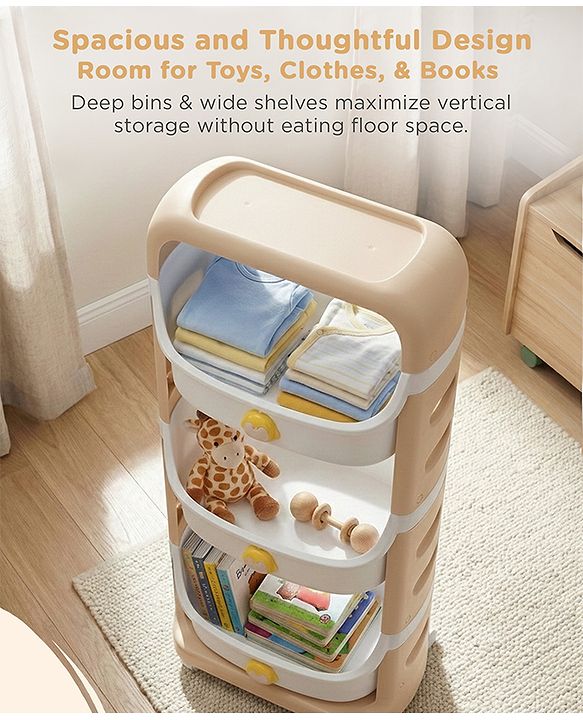 Babyhug 3 Layer Storage Organiser with Rabbit Face - Blue| Detachable Baskets| Wheels with Lock| Plug N Play Assembly| Stationery, Toys &  Clothes Storage| Rounded Edges
