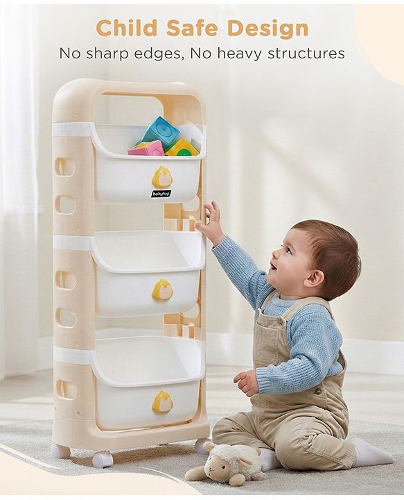 Babyhug 3 Layer Storage Organiser with Rabbit Face - Blue| Detachable Baskets| Wheels with Lock| Plug N Play Assembly| Stationery, Toys &  Clothes Storage| Rounded Edges