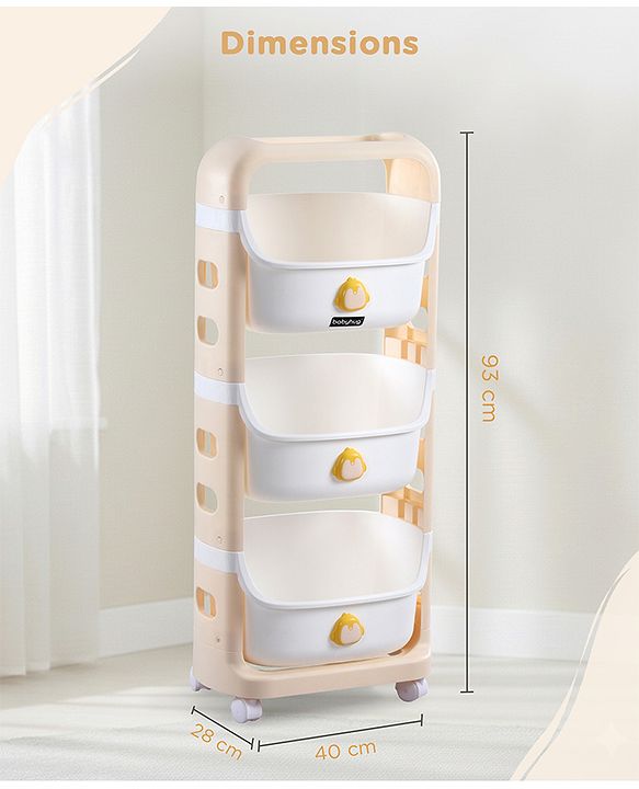 Babyhug 3 Layer Storage Organiser with Rabbit Face - Blue| Detachable Baskets| Wheels with Lock| Plug N Play Assembly| Stationery, Toys &  Clothes Storage| Rounded Edges