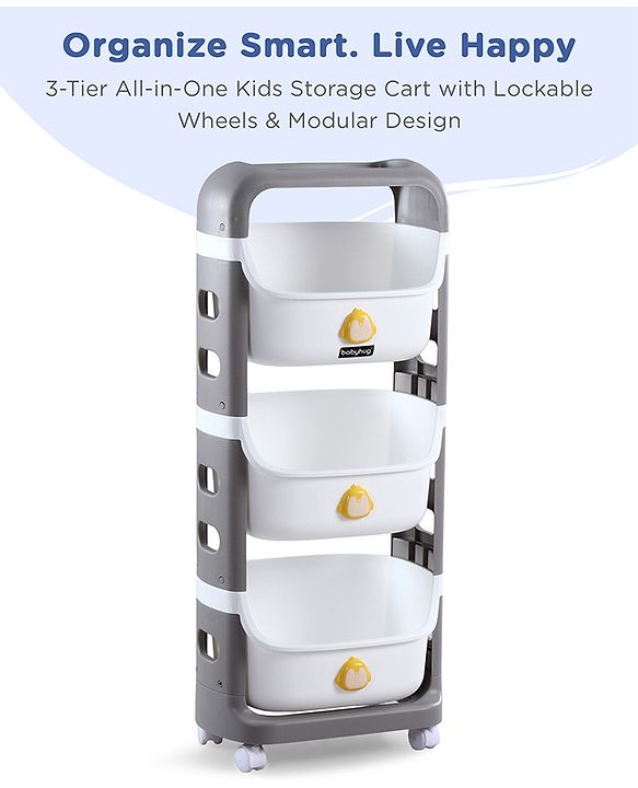 Babyhug 3 Layer Storage Organiser with Rabbit Face - Blue| Detachable Baskets| Wheels with Lock| Plug N Play Assembly| Stationery, Toys &  Clothes Storage| Rounded Edges