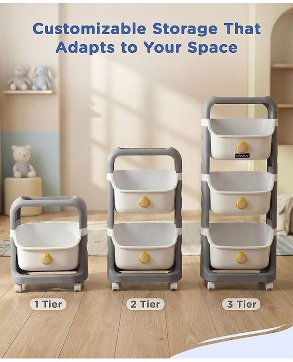 Babyhug 3 Layer Storage Organiser with Rabbit Face - Blue| Detachable Baskets| Wheels with Lock| Plug N Play Assembly| Stationery, Toys &  Clothes Storage| Rounded Edges