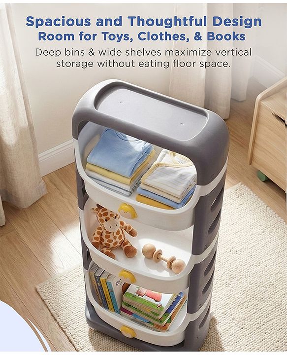 Babyhug 3 Layer Storage Organiser with Rabbit Face - Blue| Detachable Baskets| Wheels with Lock| Plug N Play Assembly| Stationery, Toys &  Clothes Storage| Rounded Edges