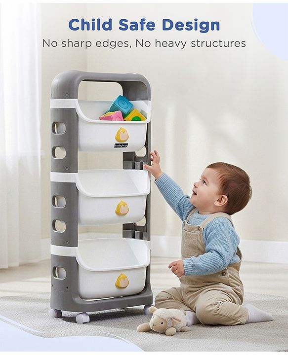 Babyhug 3 Layer Storage Organiser with Rabbit Face - Blue| Detachable Baskets| Wheels with Lock| Plug N Play Assembly| Stationery, Toys &  Clothes Storage| Rounded Edges