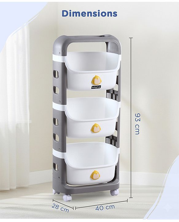 Babyhug 3 Layer Storage Organiser with Rabbit Face - Blue| Detachable Baskets| Wheels with Lock| Plug N Play Assembly| Stationery, Toys &  Clothes Storage| Rounded Edges