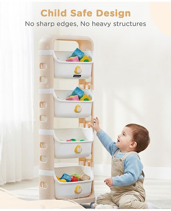 Babyhug 4 Layer Storage Organiser with Penguin Face - Yellow| Detachable Baskets| Wheels with Lock| Plug N Play Assembly| Stationery, Toys &  Clothes Storage| Rounded Edges