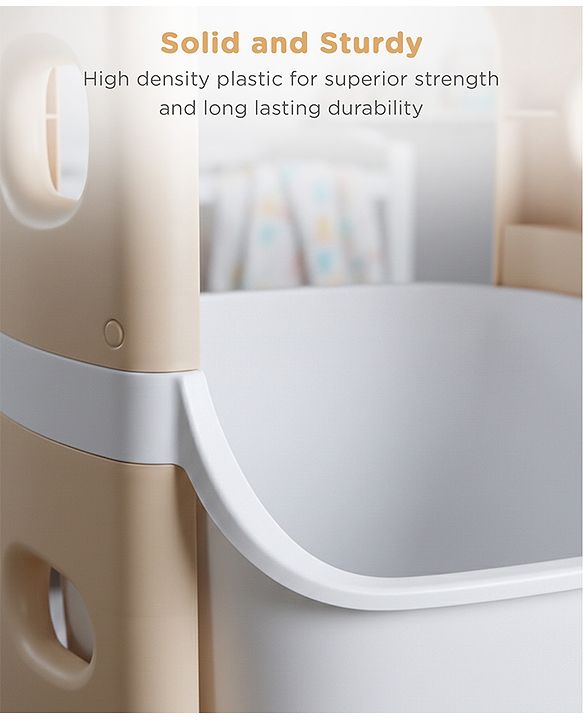 Babyhug 4 Layer Storage Organiser with Penguin Face - Yellow| Detachable Baskets| Wheels with Lock| Plug N Play Assembly| Stationery, Toys &  Clothes Storage| Rounded Edges