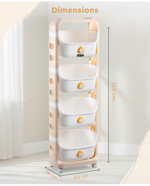 Babyhug 4 Layer Storage Organiser with Penguin Face - Yellow| Detachable Baskets| Wheels with Lock| Plug N Play Assembly| Stationery, Toys &  Clothes Storage| Rounded Edges