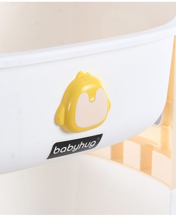 Babyhug 4 Layer Storage Organiser with Penguin Face - Yellow| Detachable Baskets| Wheels with Lock| Plug N Play Assembly| Stationery, Toys &  Clothes Storage| Rounded Edges
