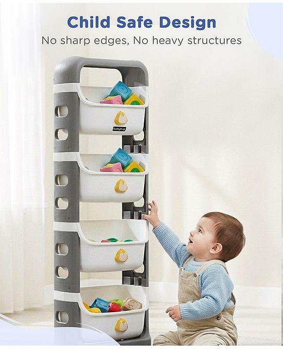 Babyhug 4 Layer Storage Organiser with Penguin Face - Yellow| Detachable Baskets| Wheels with Lock| Plug N Play Assembly| Stationery, Toys &  Clothes Storage| Rounded Edges