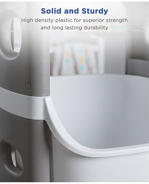 Babyhug 4 Layer Storage Organiser with Penguin Face - Yellow| Detachable Baskets| Wheels with Lock| Plug N Play Assembly| Stationery, Toys &  Clothes Storage| Rounded Edges