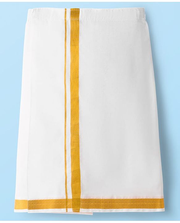 Babyhug South Cotton Solid Color Full Length Mundu - White