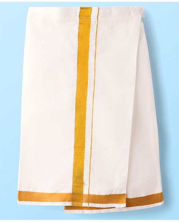 Babyhug Cotton Woven Full Length Solid Color Mundu - White