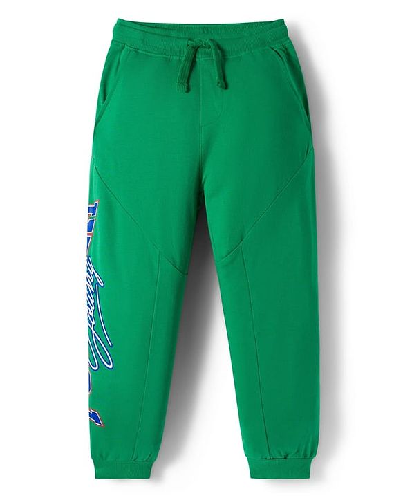 Pine Kids Terry Knit Full Length Lounge Pant With Text print - Green