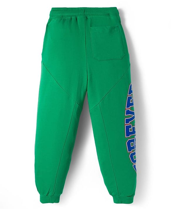 Pine Kids Terry Knit Full Length Lounge Pant With Text print - Green