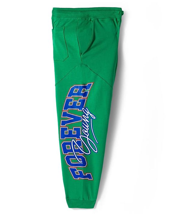 Pine Kids Terry Knit Full Length Lounge Pant With Text print - Green