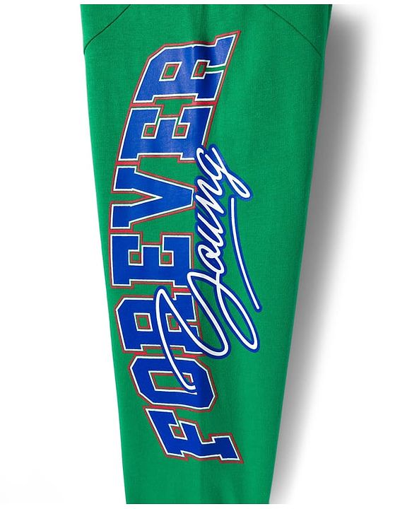 Pine Kids Terry Knit Full Length Lounge Pant With Text print - Green
