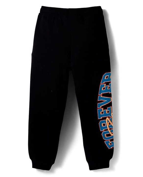 Pine Kids Terry Knit Full Length Lounge Pant With Text Print - Black