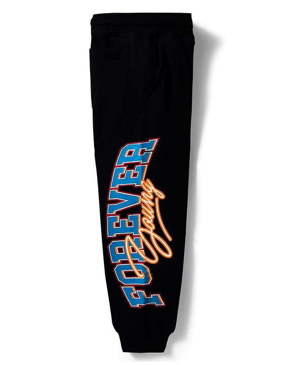 Pine Kids Terry Knit Full Length Lounge Pant With Text Print - Black