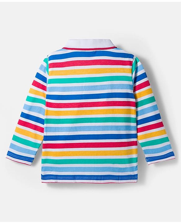 Babyhug Terry Knit Denim Dungaree with Full Sleeves Striped Inner Tee - Multicolor