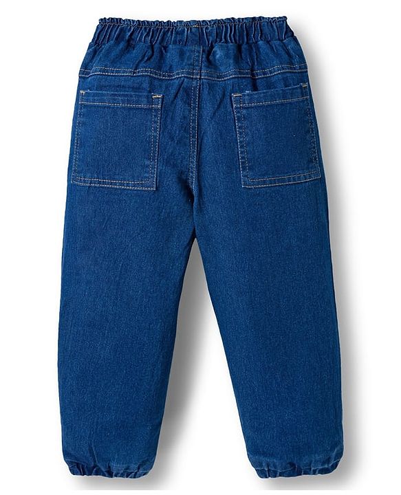 Babyhug Knit Premium Light Gauge Terry Full Sleeves T-Shirt & Denim Jeans  Set With Vehicle Print - Navy Blue